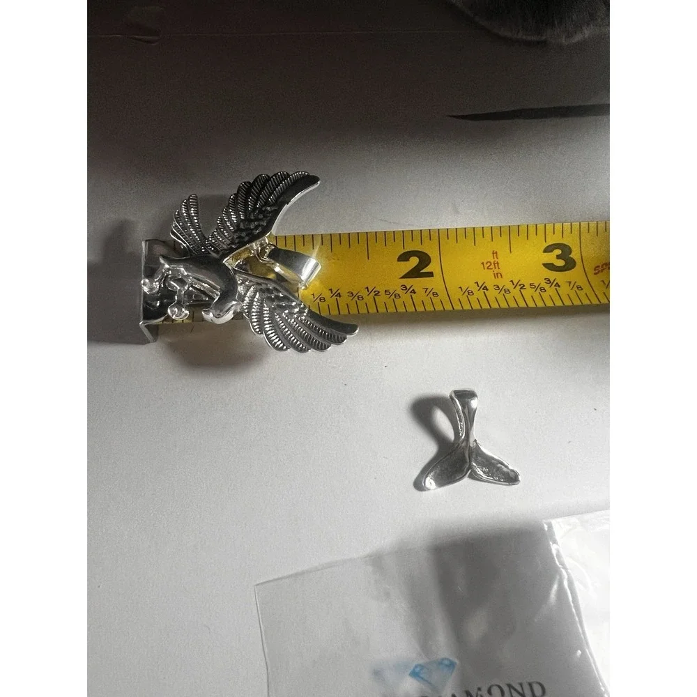 Silver Tone Diamond Cut Eagle Pendant & Mermaid Tail Pendant Blue Diamond Luxury